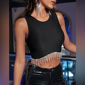 Liz & Sara Leather Diamond Fringe Crop Top